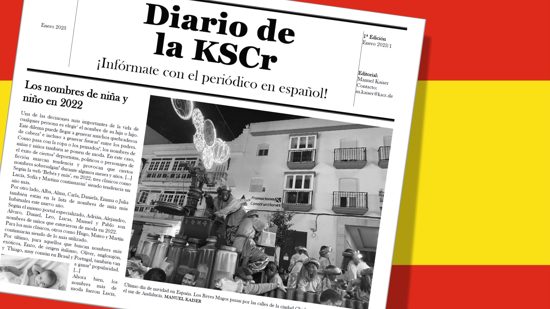 Spanische Zeitung mit spanischer Flagge